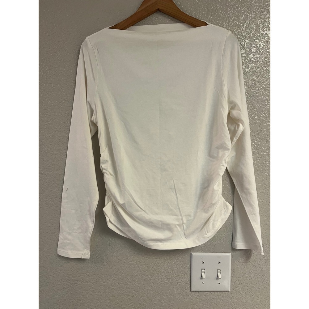 Old Navy Womens Cream Ruched Long Sleeve Boat Neck Top Large NWT 842206-00-1